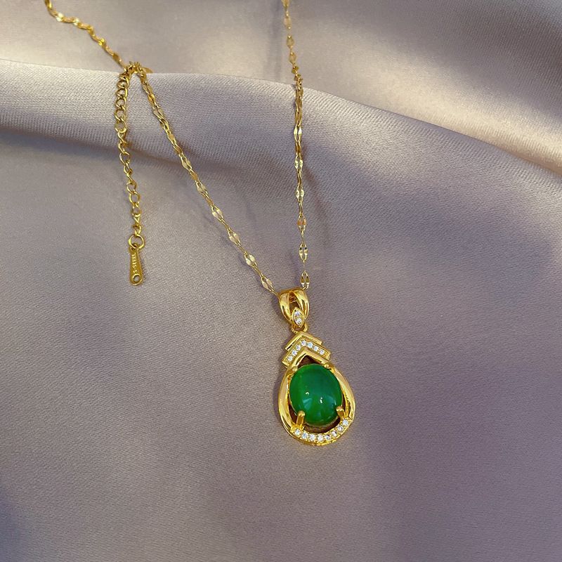 Water 【 】 Drop Sensation Warm Stone Light Luxury Charm Gorgeous Full Diamond Necklace Women's Versatile Clavicle 【 】_ipsvogv.com