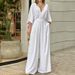 Women's 2023 temperament elegant v-neck bat sleeve wide-leg solid color simple fashion jumpsuit_ipsvogv.com