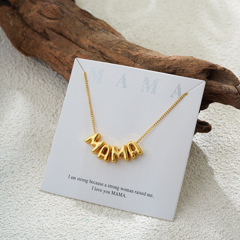 Gold Glossy Bubble Letter Series Necklace Mother's Day MAMA Pierced English Letter Clavicle Chain_ipsvogv.com