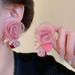Unisex Bean Paste Pink Begonia Mesh Flower Hair Ball Earrings Autumn And Winter Earrings Niche Design Gentle Temperament Earrings Earrings_ipsvogv.com