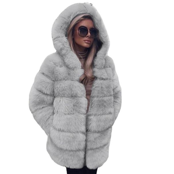 Women's Clothing Autumn and winter new women's mid length swing hood fur jacket top women's plush warm jacket_ipsvogv.com
