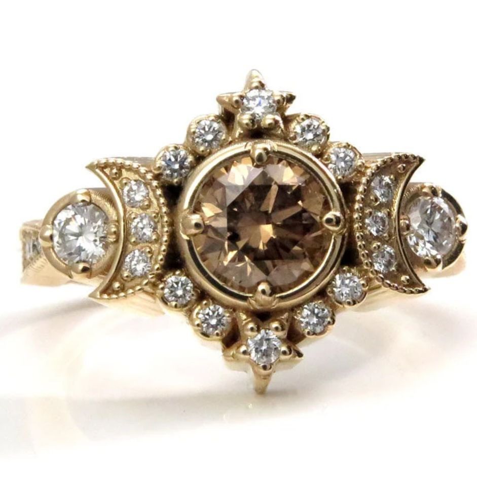 Sanjie Moonlight Star Coffee Color Ring Women's Fashion Versatile Zircon Jewelry Women_ipsvogv.com