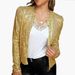 Women's round neck long-sleeved solid color cardigan casual versatile sequined jacket_ipsvogv.com