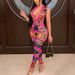 Women's Clothing sexy V neck tight digital positioning printed two piece set _ipsvogv.com