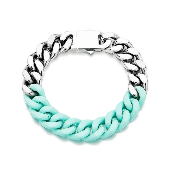 Men's Jewelry Trendy Paint Color Matching Bracelet Stainless Steel Cuban Bracelet Jewelry Niche Hip Hop Titanium Steel_ipsvogv.com