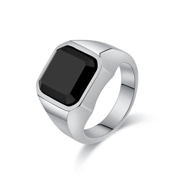 Men's Jewelry Light Luxury Style Gem Stainless Steel Ring Artificial Gem Titanium Steel Hand Jewelry King Feel_ipsvogv.com