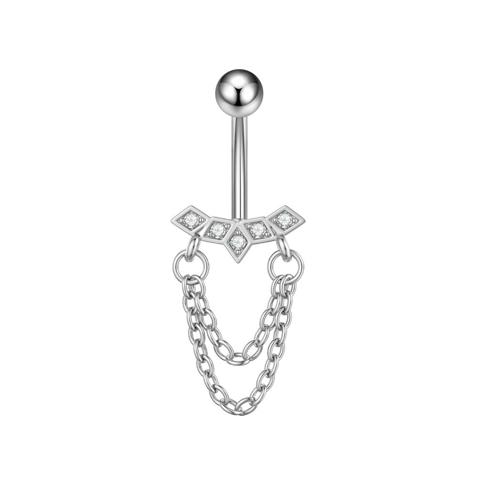 Women's Jewelry Stainless Steel Zircon Belly Button Ring Butterfly Chain Horse Eye Five Leaf Flower Belly Button Nail Belly Button Buckle_ipsvogv.com