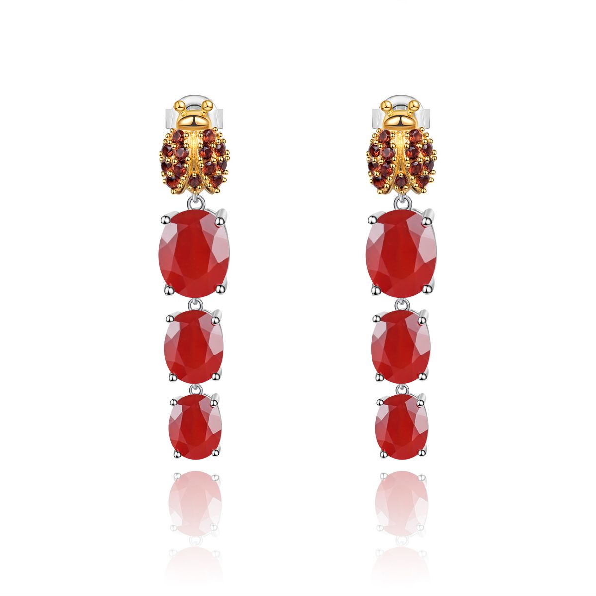 Designer Style Personalized Red Agate Earrings Insect Design High Grade S925 Silver Natural Gemstone Earrings_ipsvogv.com