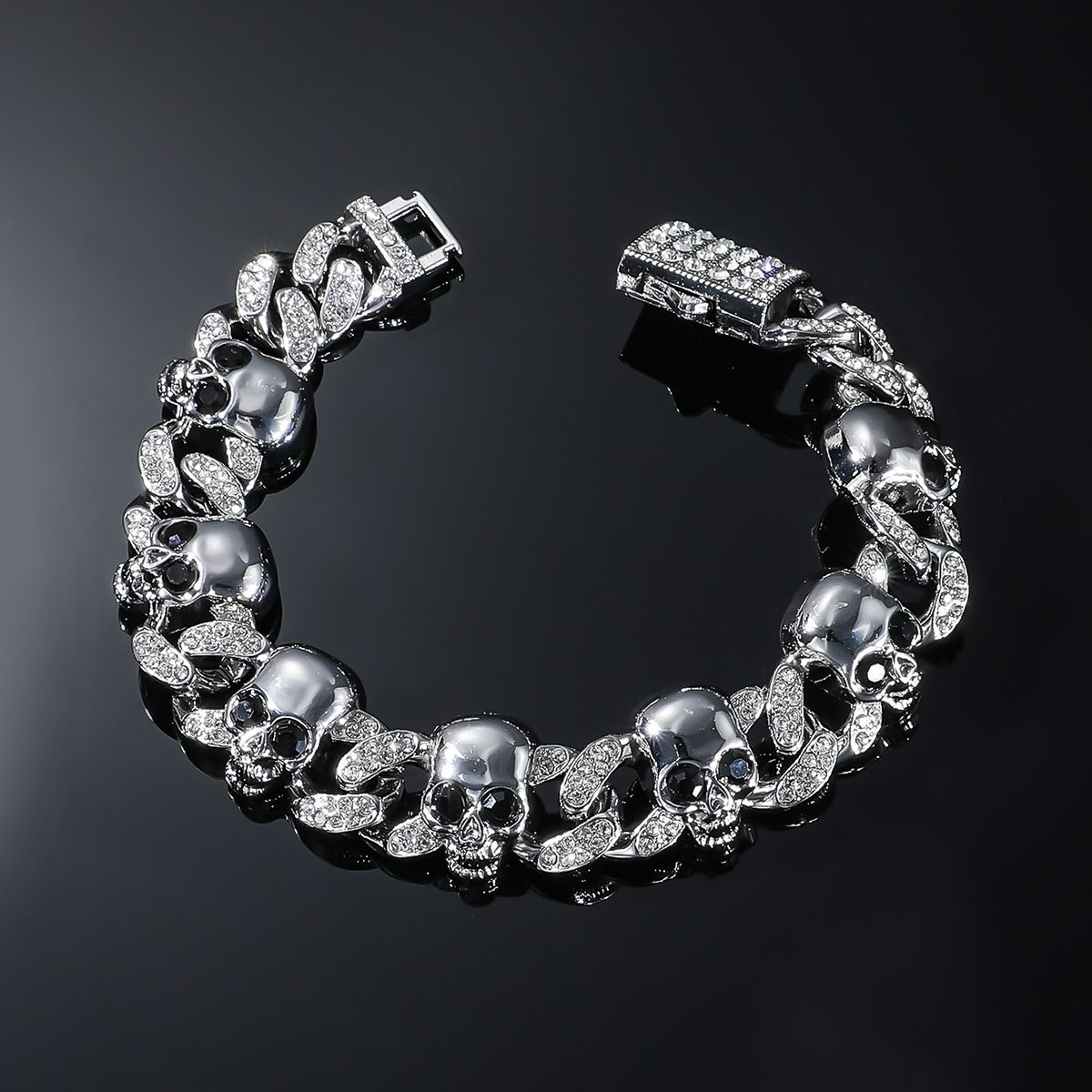 New Fashion Exaggerated Splicing Single Layer Skull Inlaid with Diamonds Cuban Necklace Jewelry_ipsvogv.com