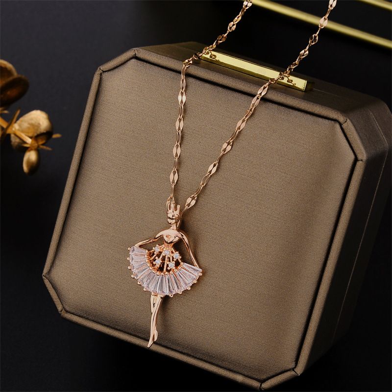 version of the ballet girl necklace design rose gold titanium steel lip chain collarbone chain temperament personality trend beautiful_ipsvogv.com