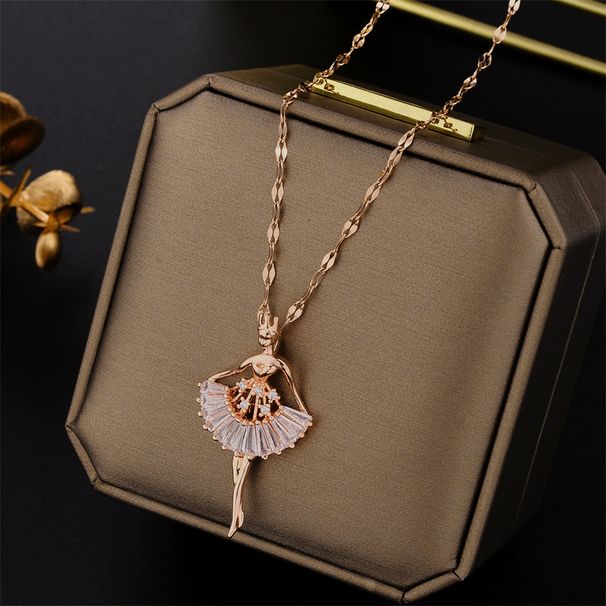 version of the ballet girl necklace design rose gold titanium steel lip chain collarbone chain temperament personality trend beautiful_ipsvogv.com