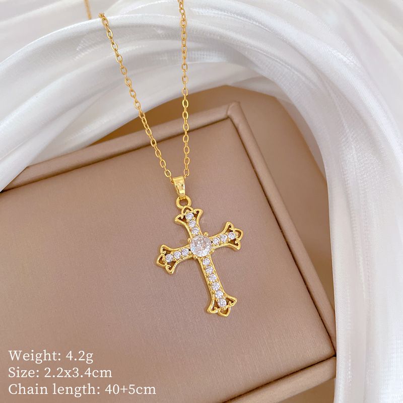 【 】 Cross Light Luxury Charm Gorgeous Full Diamond Necklace Women's Versatile Clavicle Titanium Steel Chain_ipsvogv.com