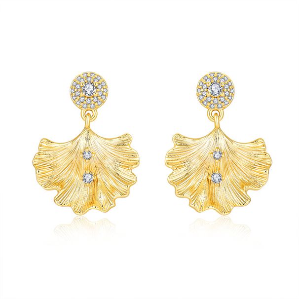 Niche retro texture ginkgo leaf zircon earrings female design sense light luxury high end ear jewelry silver_ipsvogv.com