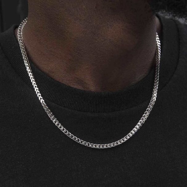 Stainless 3mm Front And Back Ground Chain Three-dimensional Men's Gold Necklace Hip-hop Jewelry Titanium Steel_ipsvogv.com