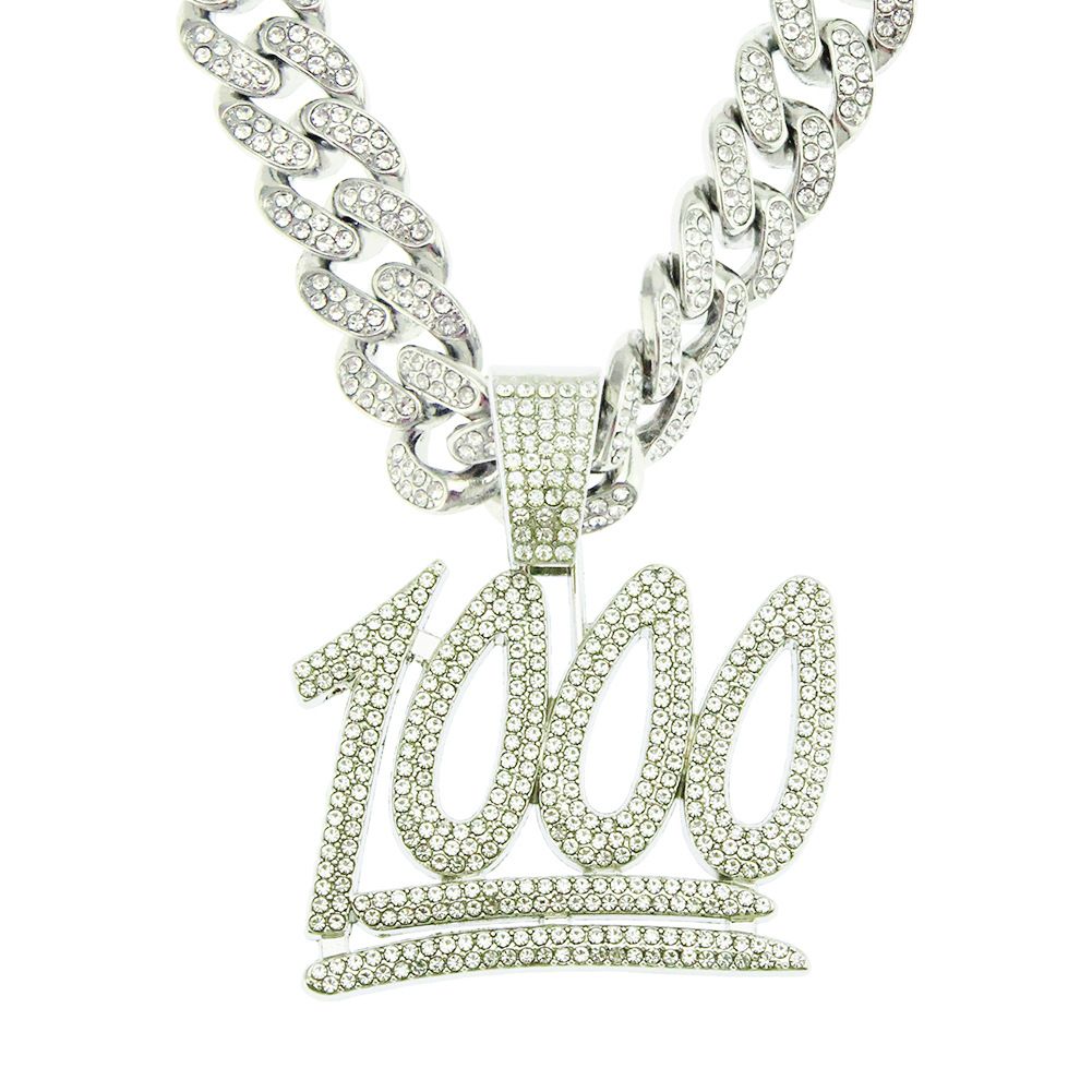 Hip Hop Digital Dominance Hangtag Cuban Chain Necklace Men's Full Diamond 1000 Point Pendant Trendy Street Accessories_ipsvogv.com