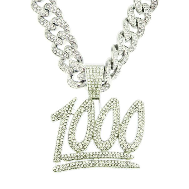 Hip Hop Digital Dominance Hangtag Cuban Chain Necklace Men's Full Diamond 1000 Point Pendant Trendy Street Accessories_ipsvogv.com