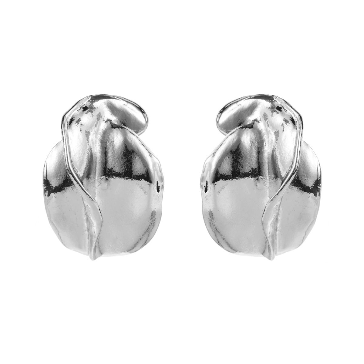 E12594 Irregular ZA with Geometric Flower Bud and Metallic Texture Earrings_ipsvogv.com