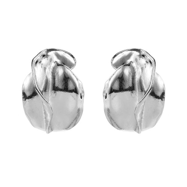 E12594 Irregular ZA with Geometric Flower Bud and Metallic Texture Earrings_ipsvogv.com