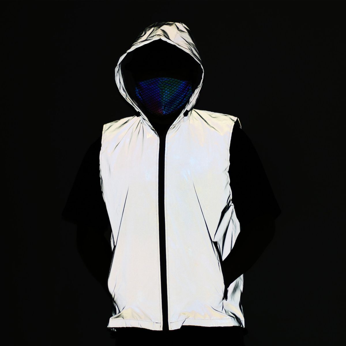 Men's Clothing fully reflective hooded vests men and women outdoor sports reflective clothing loose vest_ipsvogv.com