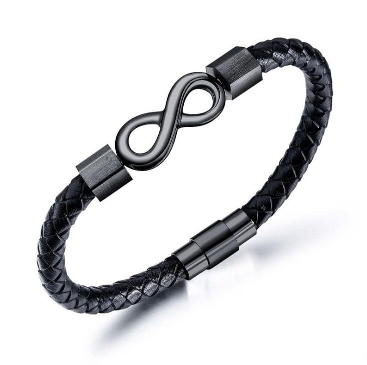 DUTRIEUX European and American Men's Fashionable Simple Unlimited Leather Black/silver Bracelet High-end Leather Bracelet_ipsvogv.com