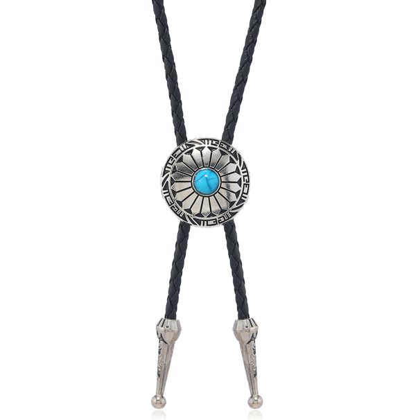 New Trendy Turquoise Edge Alloy Oil-Drip PU Bolo Collar For Men Simple Long Necklace_ipsvogv.com