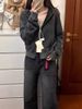 Black gray short cardigan coat female Spring and autumn new fat mm large size hooded small American design sense hoodie_ipsvogv.com