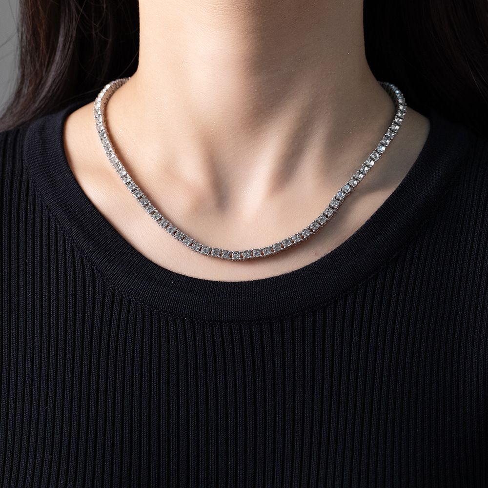 Fashionable And Elegant Diamond-Studded Tennis Unisex Clavicle Chain Hip-Hop Cool Ins Style Necklace Jewelry_ipsvogv.com