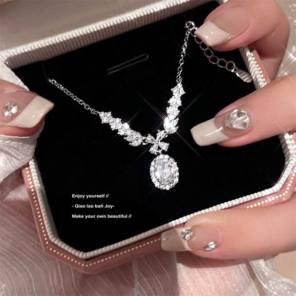 Super Sparkling Angel Wings Zircon Necklace, Women's Light Luxury, Niche Temperament, Design Sense, Clavicle Chain,_ipsvogv.com