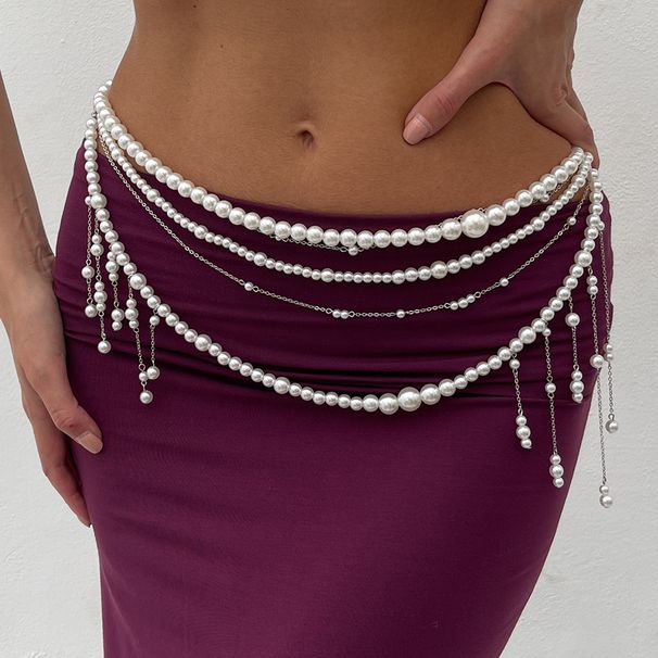 Fashion Pearl Bead Tassel Waist Waist Sexy Layered Flower Body Chain_ipsvogv.com