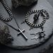 Titanium Steel Retro Cross Pendant Combination Set New Jewelry Necklace Bracelet Earrings Ring Four Piece Accessories_ipsvogv.com