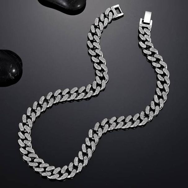Rough Diamond Cuban Chain Men's Titanium Steel Necklace Men's Trendy Hip Hop Full Diamond Cuban Necklace_ipsvogv.com