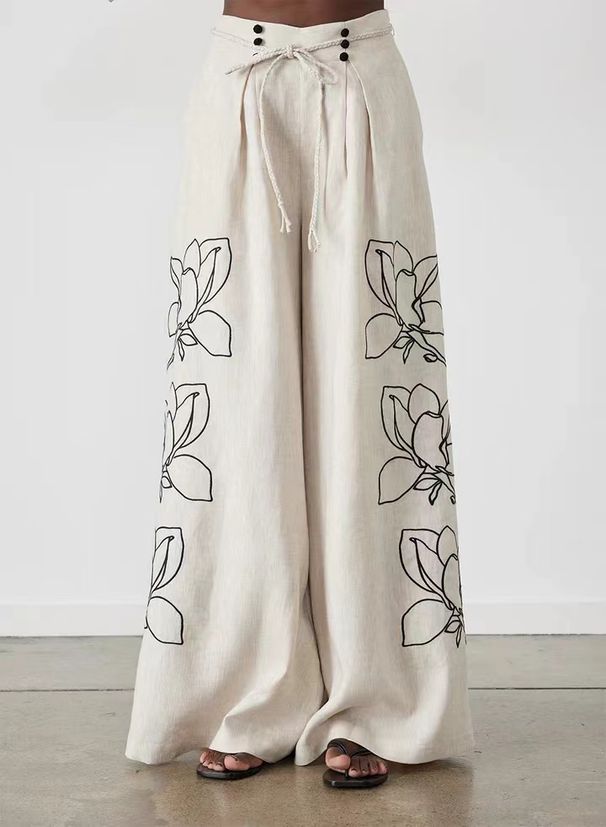 Women's Clothing Fashion Cotton and Linen Printed Wide Leg Pants Set 2024 Spring and Summer New Products_ipsvogv.com