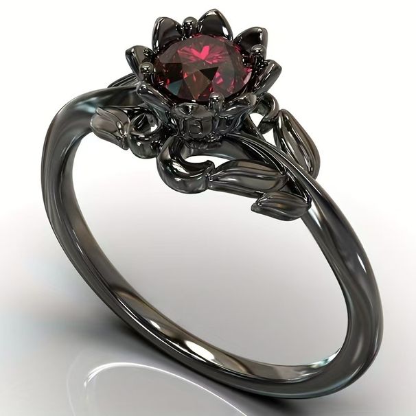 Sanjie's New Jewelry Women's Flower Shaped Electroplating Gun Black Handmade Inlaid Zircon Ring_ipsvogv.com