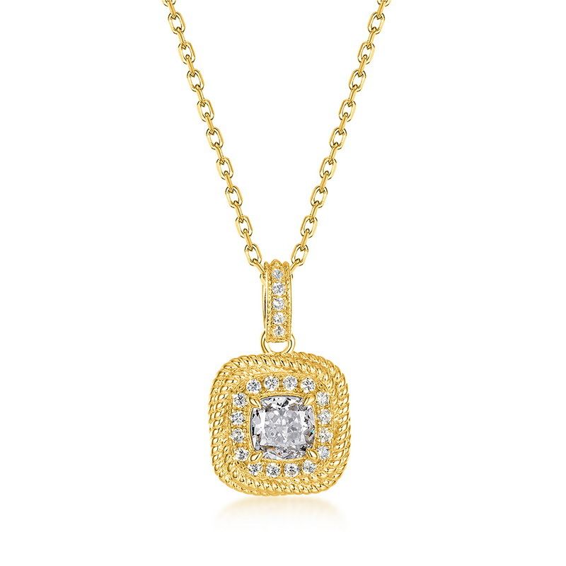 new Ice Flower Cut Goose Yellow High Carbon Diamond Necklace Female S925 Sterling Silver Small Sugar Cube Pendant Fashion Light Luxury All Match_ipsvogv.com