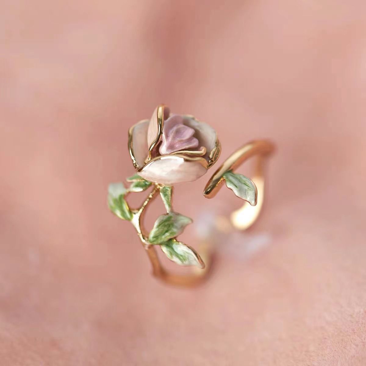 Sweet Fugitive Princess Series Super Gentle Pink Rose Flower Ring Female Retro Exquisite Enamel Drip Glue Open Ring_ipsvogv.com