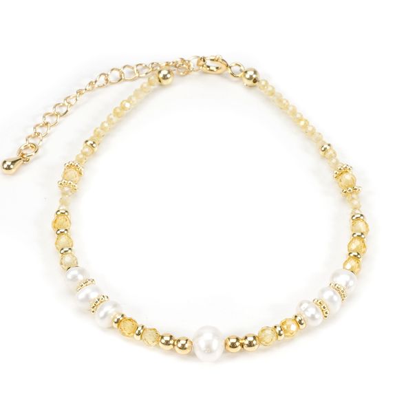 Cross 2mm Yellow Crystal Zircon Freshwater Pearl Bracelet Necklace Female Clavicle Chain Ins Fashionable Simple_ipsvogv.com