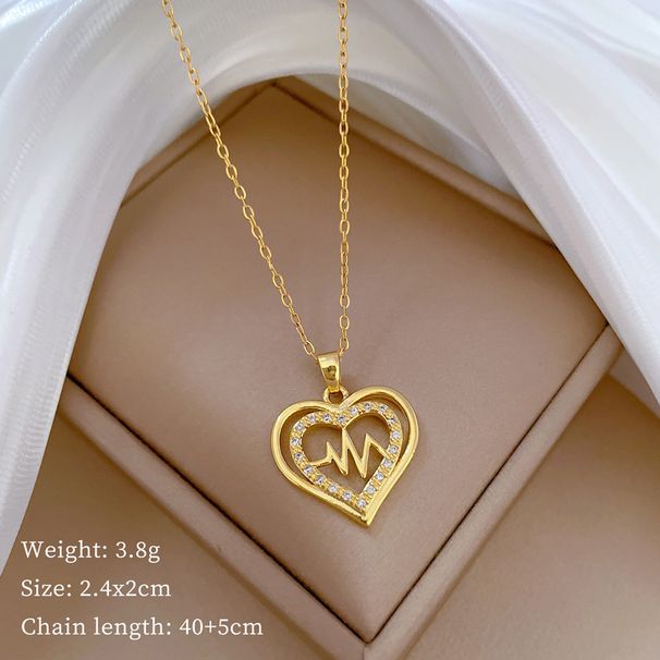 Electrocardiogram 【 】 Love Light Luxury Temperament Gorgeous Full Diamond Necklace Women's Versatile Clavicle Titanium 【 】_ipsvogv.com