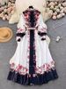 Women's Clothing color matching print slim long puff sleeve temperament dress spring dress _ipsvogv.com