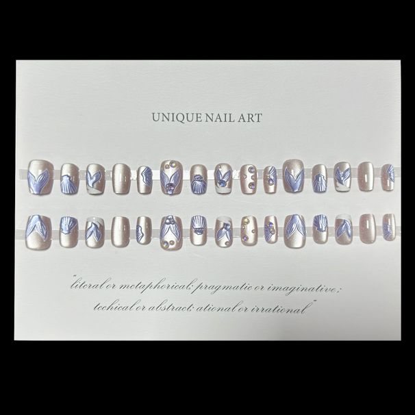 【 30 Pieces 】 Hot Selling Blue Herringtail Pattern Three-dimensional Handmade Cat Eye Nail Patches for Wearing Pure and Luxurious Nails_ipsvogv.com