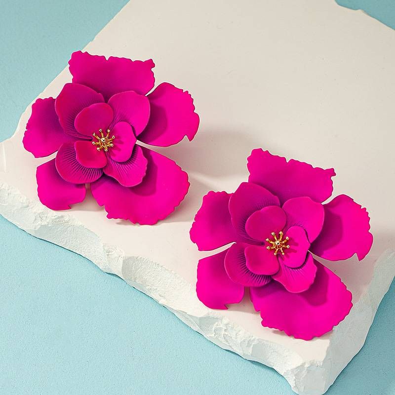 Exaggerated Large Rose Petal Metal Flower Earrings for Women Trendy Charms Wedding Big Drop Earrings Fashion Jewelry Female_ipsvogv.com