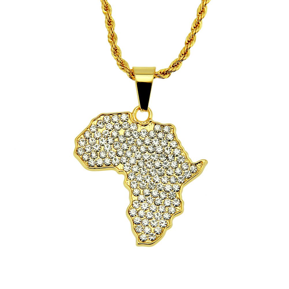 Hot selling hip-hop personalized diamond inlaid map pendant necklace_ipsvogv.com