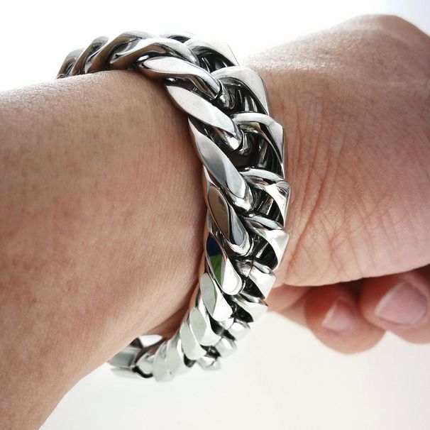 Heavy Men's Bracelet All Polished 316L Stainless Steel 16mm Width 20~28cm Length_ipsvogv.com