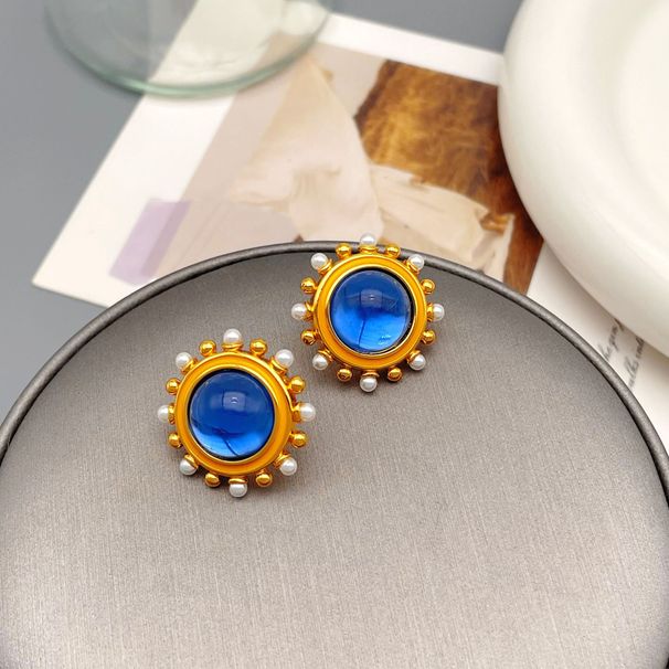 French style Vintage round pearl drop glazed earrings with high-end niche temperament and design sense jewelry_ipsvogv.com