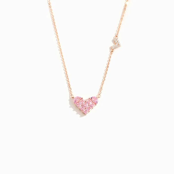 S925 Sterling Silver Necklace For Women, Small Fresh And Sweet Love Pink Diamond Square Diamond Elegant Clavicle Chain_ipsvogv.com