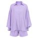 Women's Clothing temperament shirt jacquard striped puff sleeve shorts commuting design casual suit_ipsvogv.com