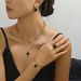 Ins high-end double-layer stacked black square necklace earring set light luxury niche bracelet index finger ring_ipsvogv.com