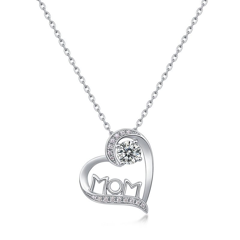 New MOM Heart Shaped Moissanite Necklace S925 Silver Inlaid With Brilliant Colored Gemstone Clavicle Chain Fashionable_ipsvogv.com