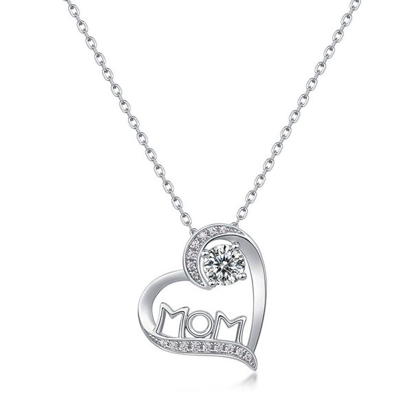New MOM Heart Shaped Moissanite Necklace S925 Silver Inlaid With Brilliant Colored Gemstone Clavicle Chain Fashionable_ipsvogv.com