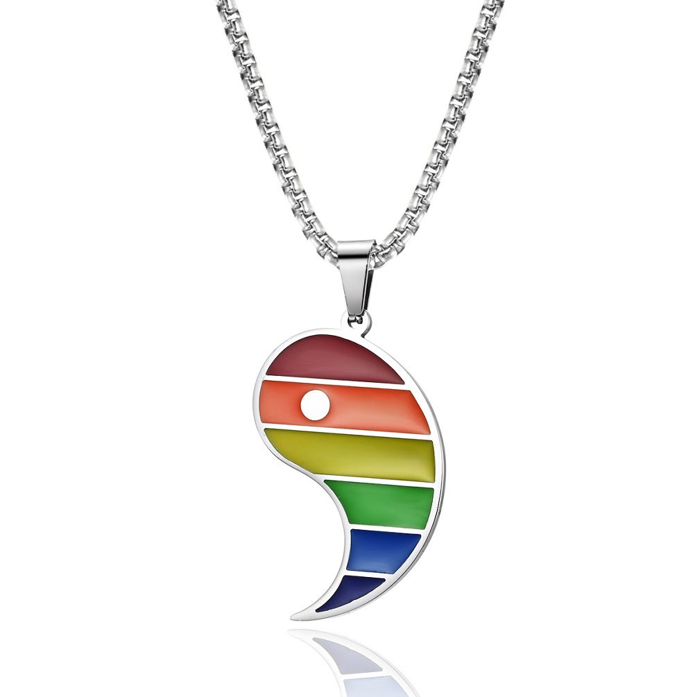 Rainbow Tai Chi diagram Yin Yang fish couple titanium steel pendant necklace jewelry_ipsvogv.com