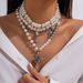 Hip Hop Punk Rose Flower Cross Necklace, Water Droplet Pearl Bead Necklace Set_ipsvogv.com